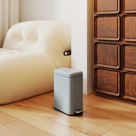 HOMCOM 5L Rectangular Compact Bin Steel Body Removable Bucket Quiet-Close Lid w/ Pedal Lid Rubbish Trash Can Home Office Bedroom Bathroom Living Room Garbage Tidy Clean Grey