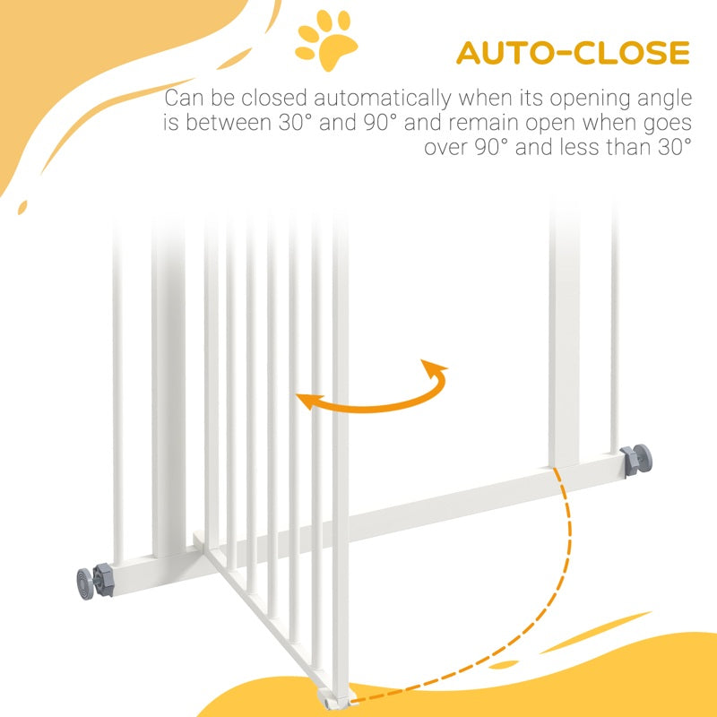 PawHut Pressure Fit Dog Stair Gate No Drilling Safety Gate Auto Close for Doorways, Hallways, 74-80cm Adjustable, 94cm Tall, White