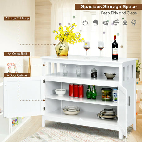 2-Door Sideboard with Open Shelf &amp; 5-Position Shelf for Kitchen &amp; Dining Room-White