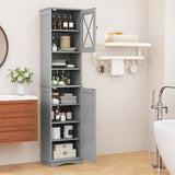 Narrow Tall Bathroom Freestanding Storage Cabinet with 5 Adjustable Shelves-Grey