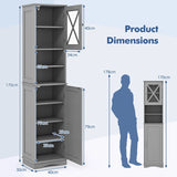 Narrow Tall Bathroom Freestanding Storage Cabinet with 5 Adjustable Shelves-Grey