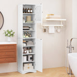 Narrow Tall Bathroom Freestanding Storage Cabinet with 5 Adjustable Shelves-White