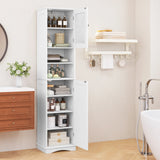 Narrow Tall Bathroom Freestanding Storage Cabinet with 5 Adjustable Shelves-White