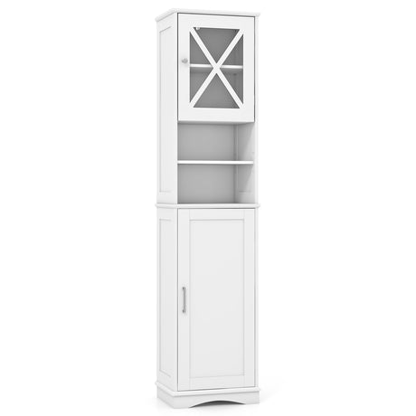 Narrow Tall Bathroom Freestanding Storage Cabinet with 5 Adjustable Shelves-White