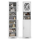 Narrow Tall Bathroom Freestanding Storage Cabinet with 5 Adjustable Shelves-White
