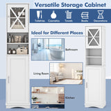 Narrow Tall Bathroom Freestanding Storage Cabinet with 5 Adjustable Shelves-White