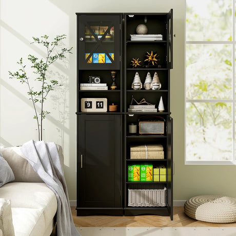 67 Inch Tall Bathroom Cabinet Freestanding Storage Cabinet with 5 Adjustable Shelves-Black