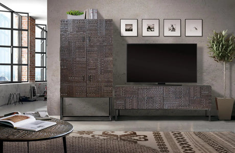 Giner and Colomer - Solid Mango Wood Display Cabinet With Hand-Carved Hieroglyphic Doors