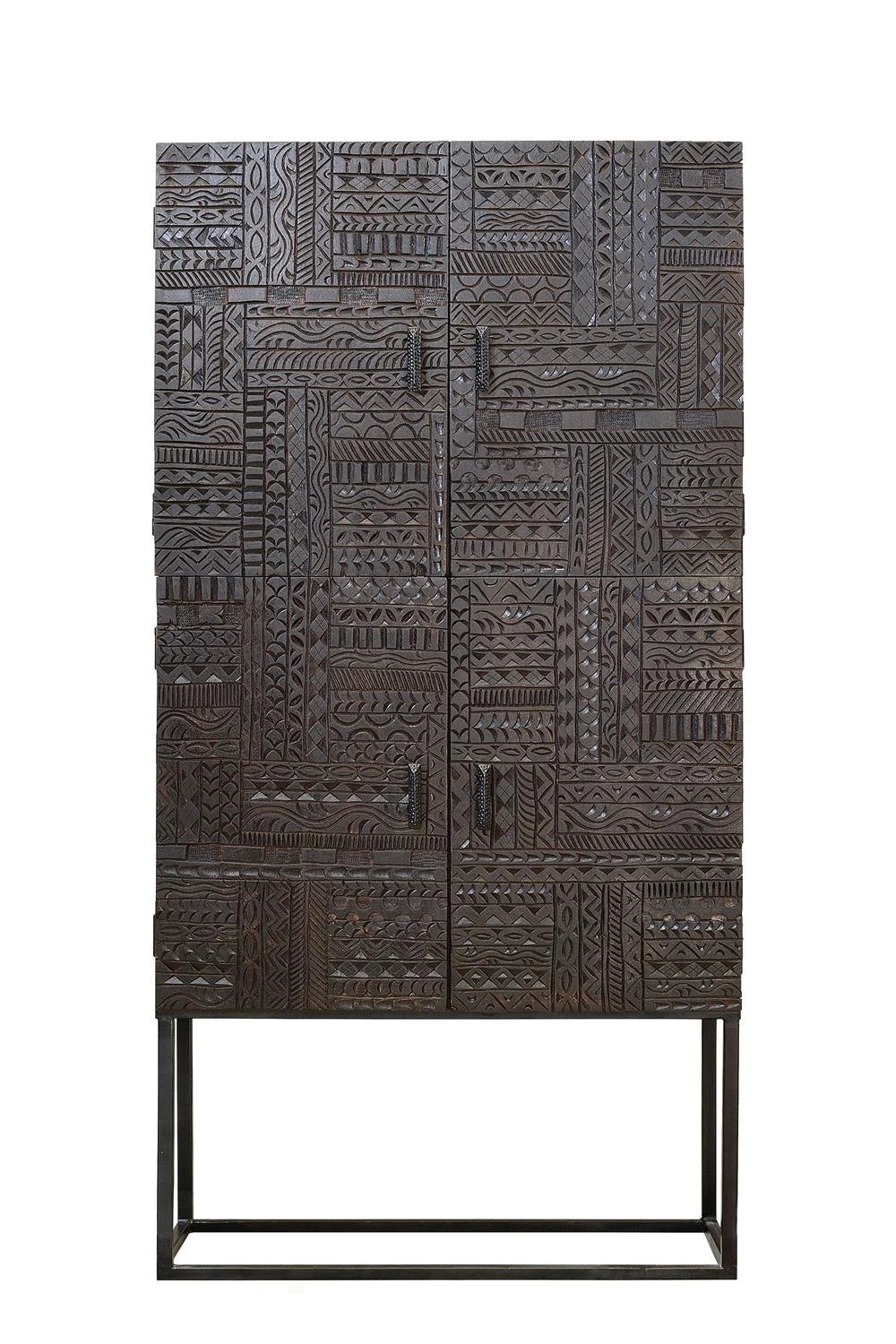 Giner and Colomer - Solid Mango Wood Display Cabinet With Hand-Carved Hieroglyphic Doors