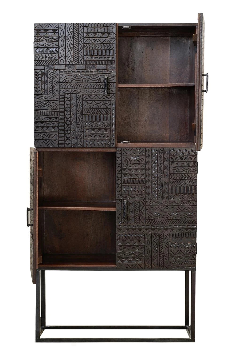 Giner and Colomer - Solid Mango Wood Display Cabinet With Hand-Carved Hieroglyphic Doors