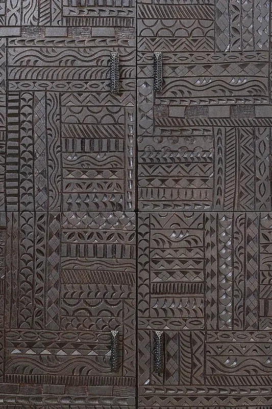 Giner and Colomer - Solid Mango Wood Display Cabinet With Hand-Carved Hieroglyphic Doors
