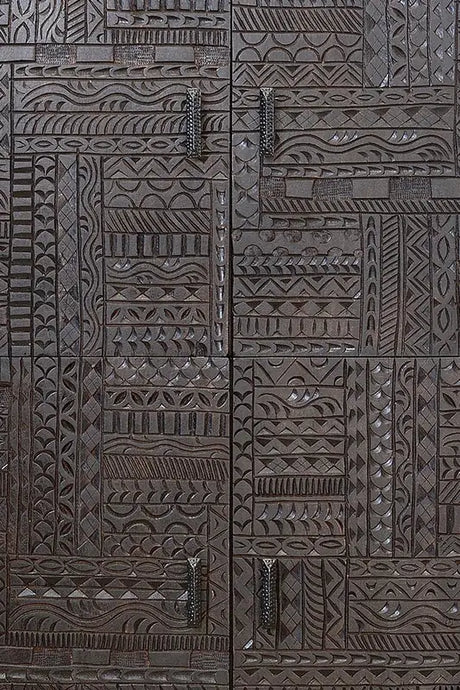 Giner and Colomer - Solid Mango Wood Display Cabinet With Hand-Carved Hieroglyphic Doors