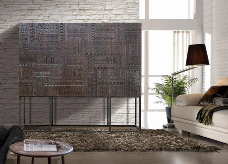 Giner and Colomer - 4-Door Display Cabinet In Mango Wood With Hieroglyphic Detail