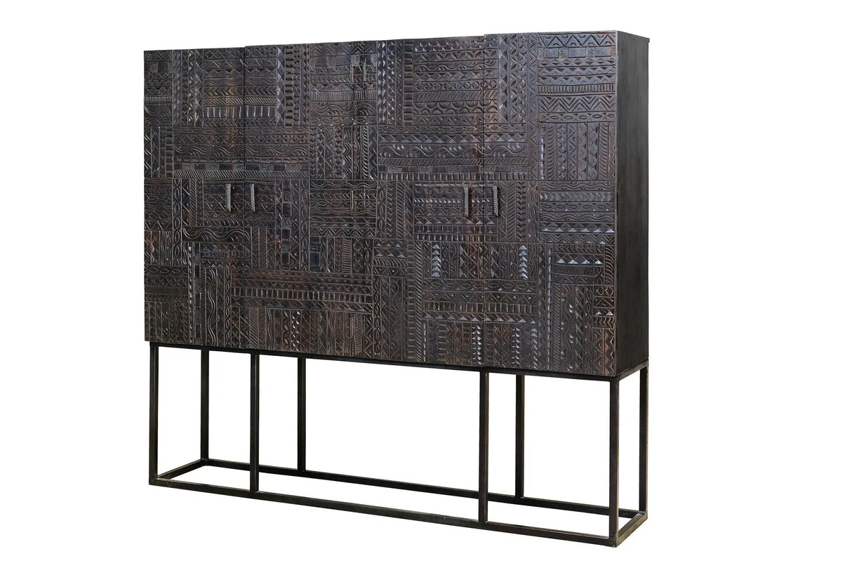 Giner and Colomer - 4-Door Display Cabinet In Mango Wood With Hieroglyphic Detail