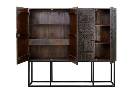 Giner and Colomer - 4-Door Display Cabinet In Mango Wood With Hieroglyphic Detail