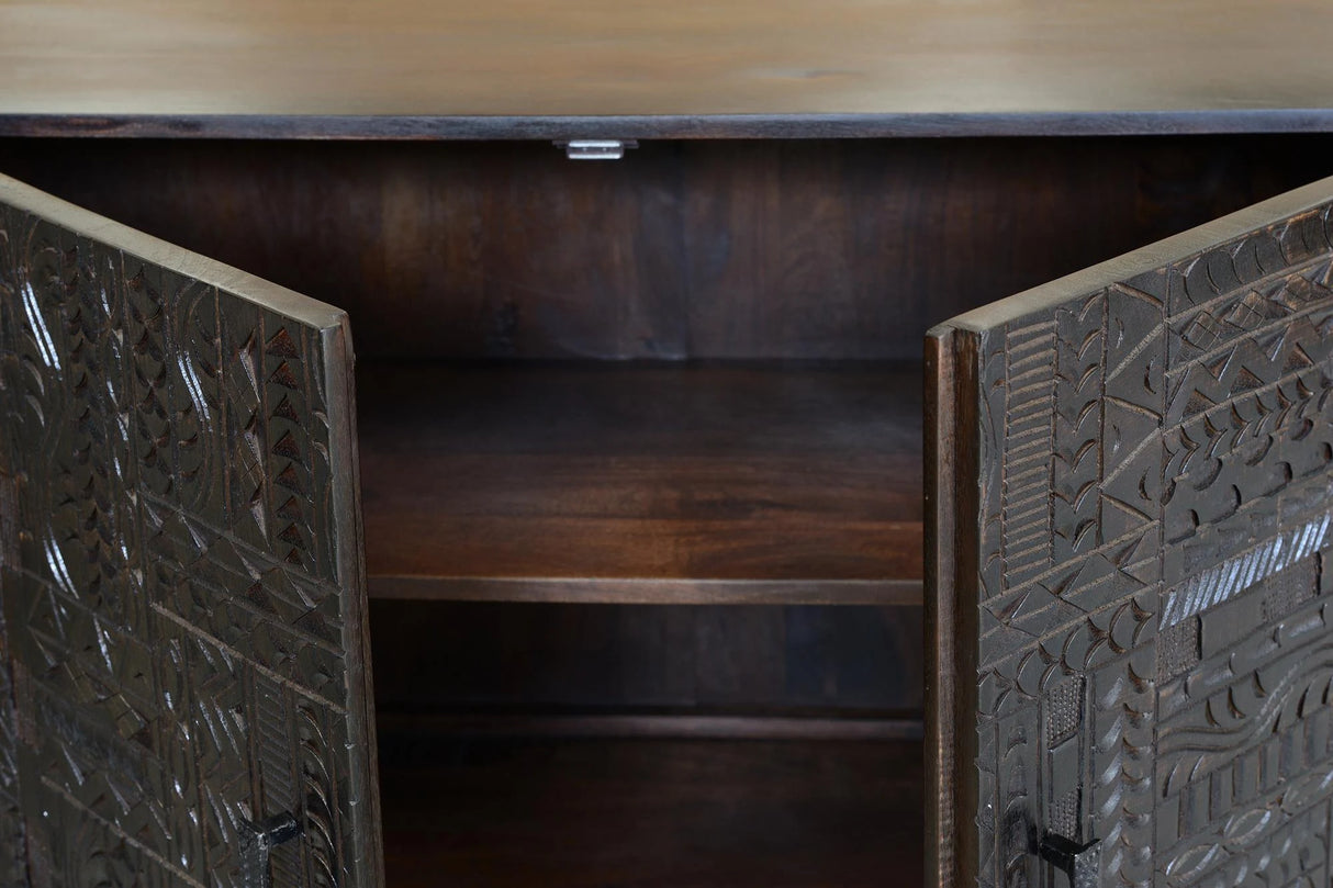 Giner and Colomer - Hand-Carved Hieroglyphic Mango Wood Sideboard (150 cm)