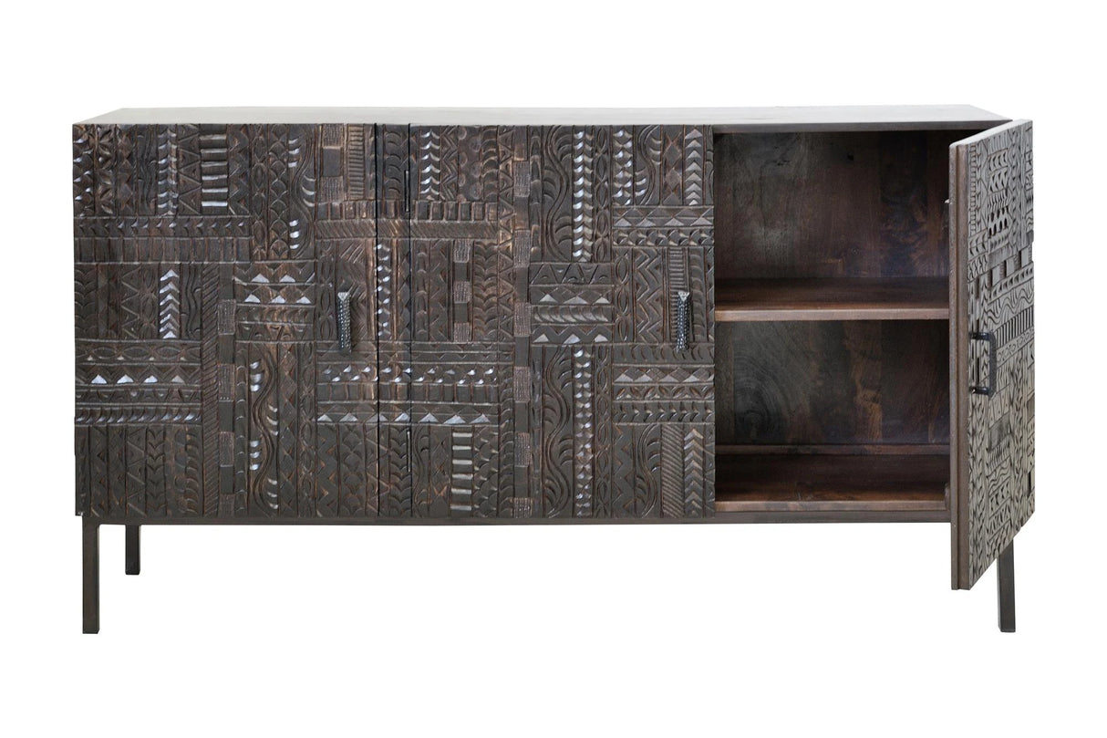 Giner and Colomer - Hand-Carved Hieroglyphic Mango Wood Sideboard (150 cm)