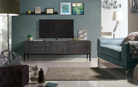 Giner and Colomer - Hieroglyphic Mango Wood TV Stand (3 Drawers)