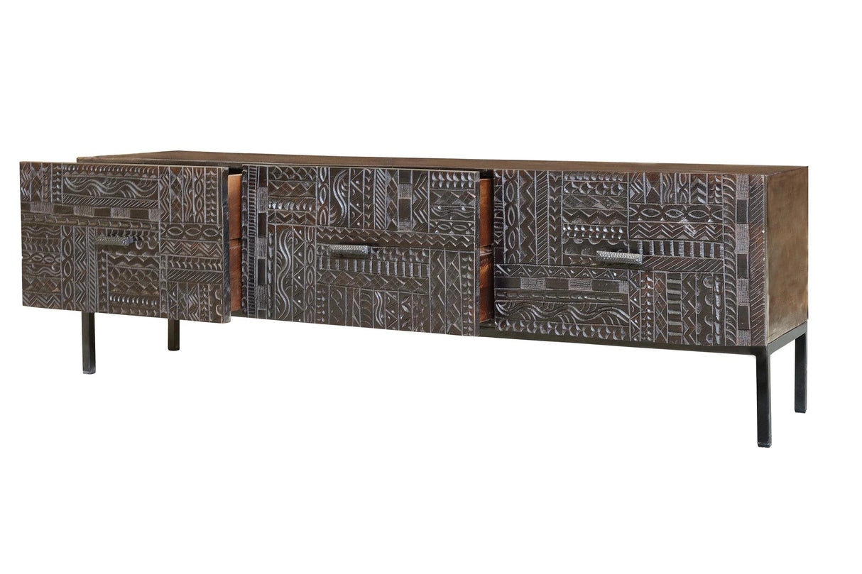 Giner and Colomer - Hieroglyphic Mango Wood TV Stand (3 Drawers)