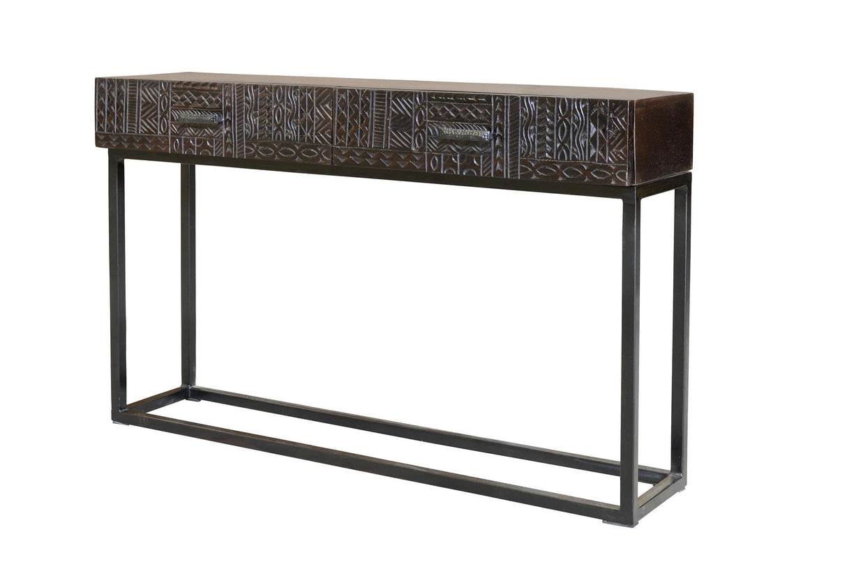 Giner and Colomer - Hand-Carved Hieroglyphic Mango Wood Console (2 Drawers)