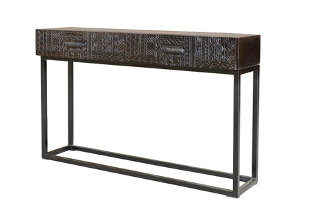 Giner and Colomer - Hand-Carved Hieroglyphic Mango Wood Console (2 Drawers)