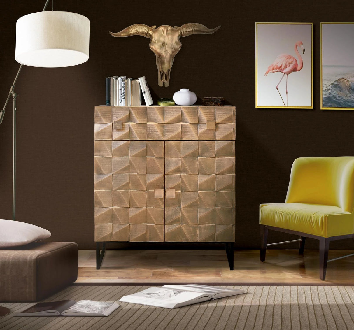 Giner and Colomer - Mango Wood Sideboard (1 Drawer, 2 Doors) Bronze Details