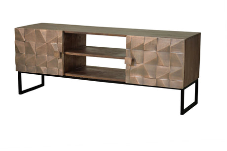 Giner and Colomer - 2-Door Mango Wood TV Furniture With Bronze & Iron Base