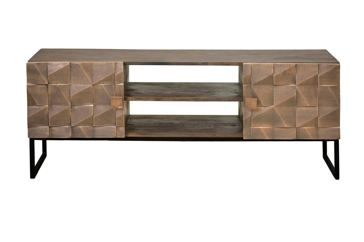 Giner and Colomer - 2-Door Mango Wood TV Furniture With Bronze & Iron Base