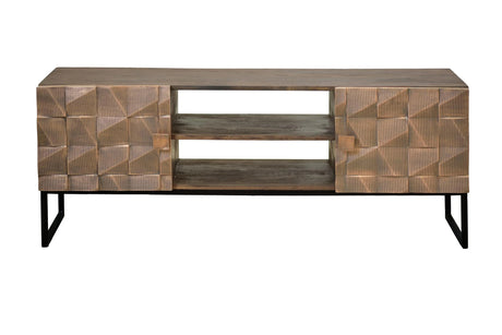 Giner and Colomer - 2-Door Mango Wood TV Furniture With Bronze & Iron Base