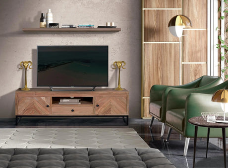 Giner and Colomer - Acacia Wood TV Furniture (2 Doors, 1 Drawer) With Iron Base