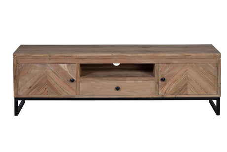 Giner and Colomer - Acacia Wood TV Furniture (2 Doors, 1 Drawer) With Iron Base