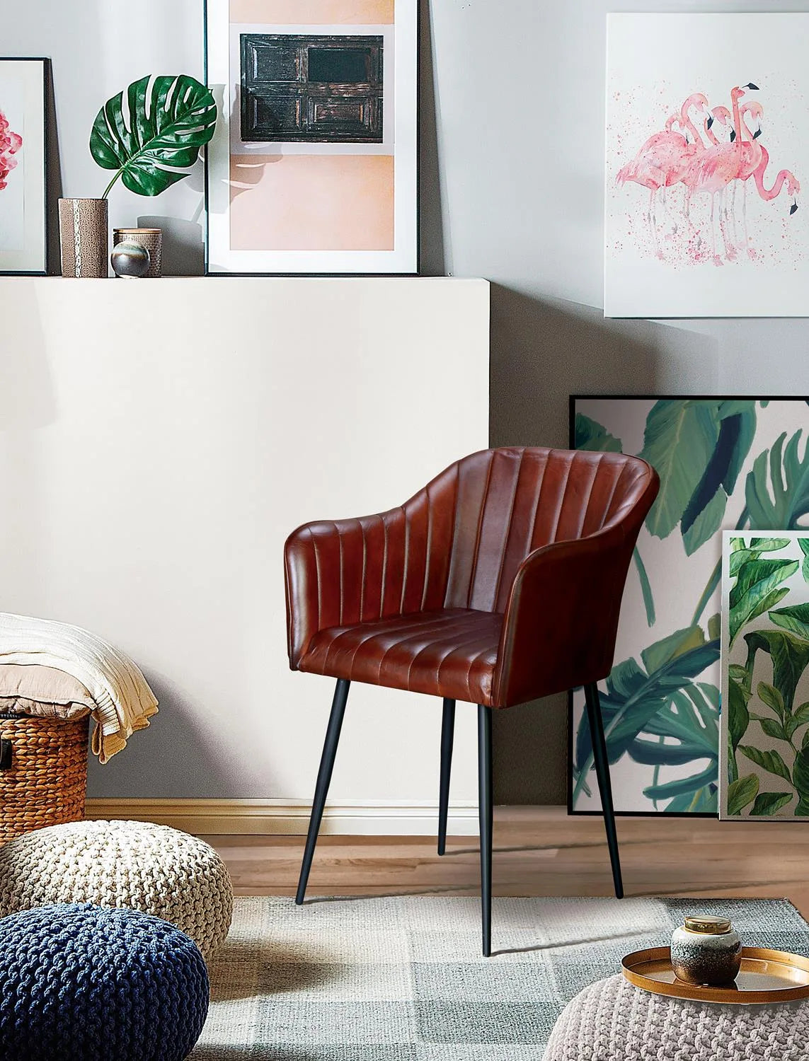 Giner and Colomer - Leather Chair With Iron Legs (Seat Height: 51 cm)