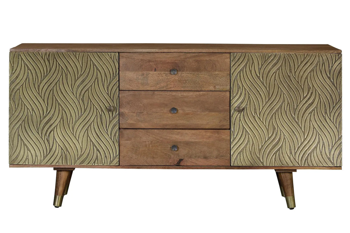 Giner and Colomer - Mango Wood Sideboard With 3 Drawers & 2 Bronze-Relief Doors