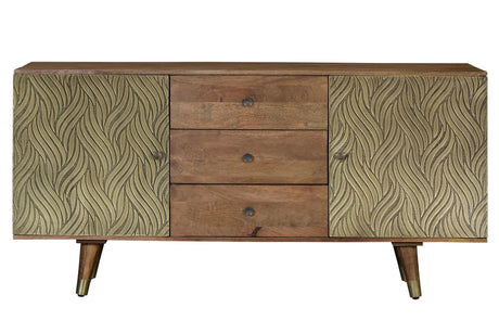 Giner and Colomer - Mango Wood Sideboard With 3 Drawers & 2 Bronze-Relief Doors