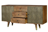 Giner and Colomer - Mango Wood Sideboard With 3 Drawers & 2 Bronze-Relief Doors