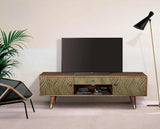 Giner and Colomer - Mango Wood TV Furniture (2 Doors, 1 Drawer) With Bronze Relief Fronts