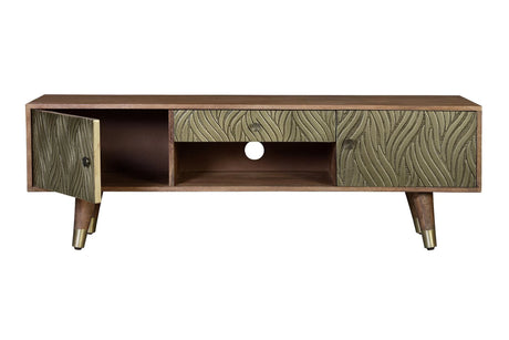 Giner and Colomer - Mango Wood TV Furniture (2 Doors, 1 Drawer) With Bronze Relief Fronts
