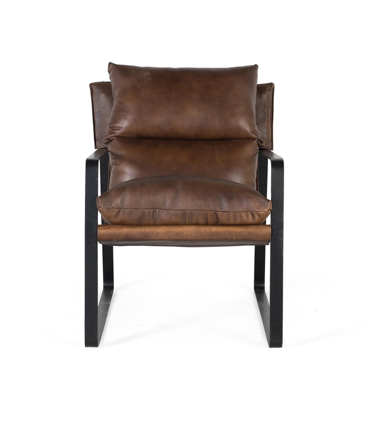 Giner and Colomer - Brown Leather Armchair With Black Metal Frame