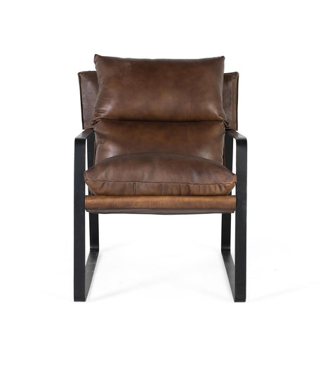Giner and Colomer - Brown Leather Armchair With Black Metal Frame
