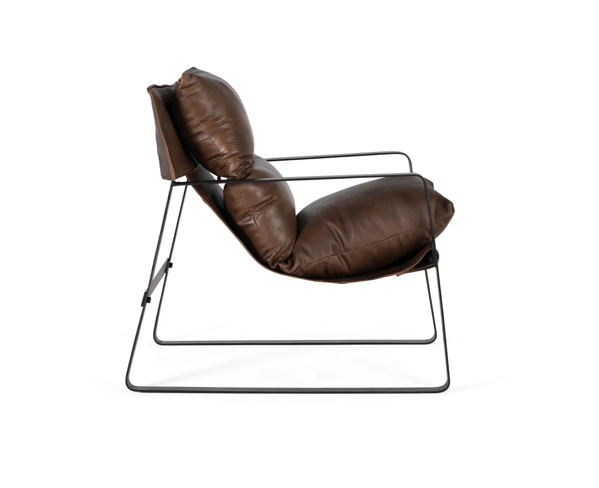 Giner and Colomer - Brown Leather Armchair With Black Metal Frame