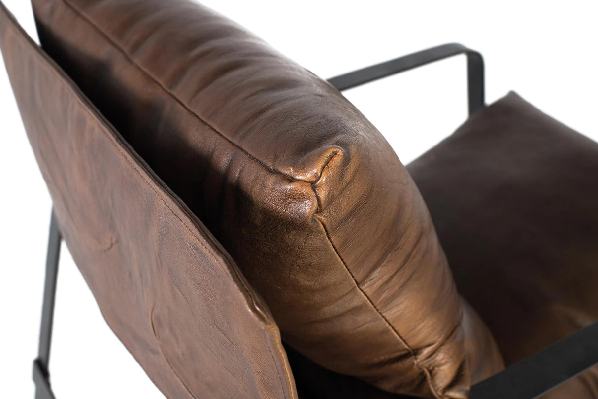 Giner and Colomer - Brown Leather Armchair With Black Metal Frame