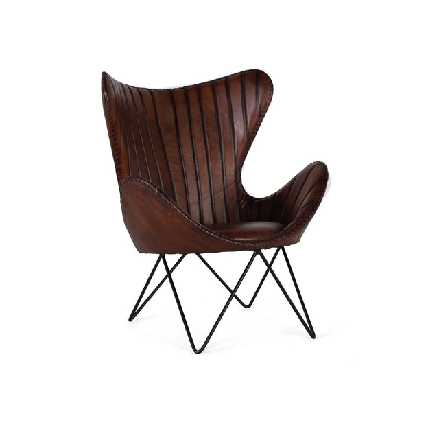 Giner and Colomer - Brown Leather Armchair (Metal Frame, Seat Height: 44 cm)