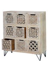 Giner and Colomer - Mango Wood Drawer Chest With Varied Front Designs & Iron Legs