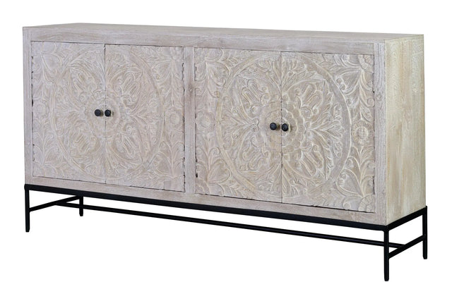 Giner and Colomer - 4-Door Mango Wood Sideboard With Hand-Carved Details