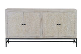 Giner and Colomer - 4-Door Mango Wood Sideboard With Hand-Carved Details