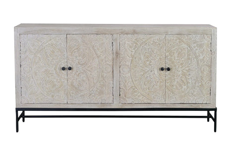 Giner and Colomer - 4-Door Mango Wood Sideboard With Hand-Carved Details