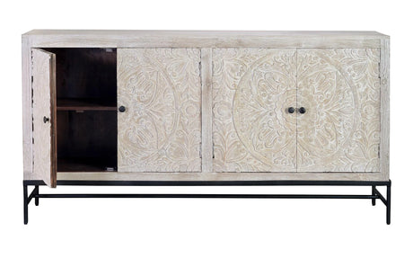 Giner and Colomer - 4-Door Mango Wood Sideboard With Hand-Carved Details