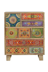 Giner and Colomer - 9-Drawer Mango Wood Telephone Unit With Hand-Painted Details