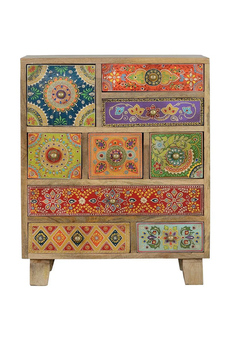Giner and Colomer - 9-Drawer Mango Wood Telephone Unit With Hand-Painted Details