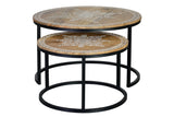 Giner and Colomer - Set Of 2 Mango Wood & Iron Tables With Hand-Painted Tops